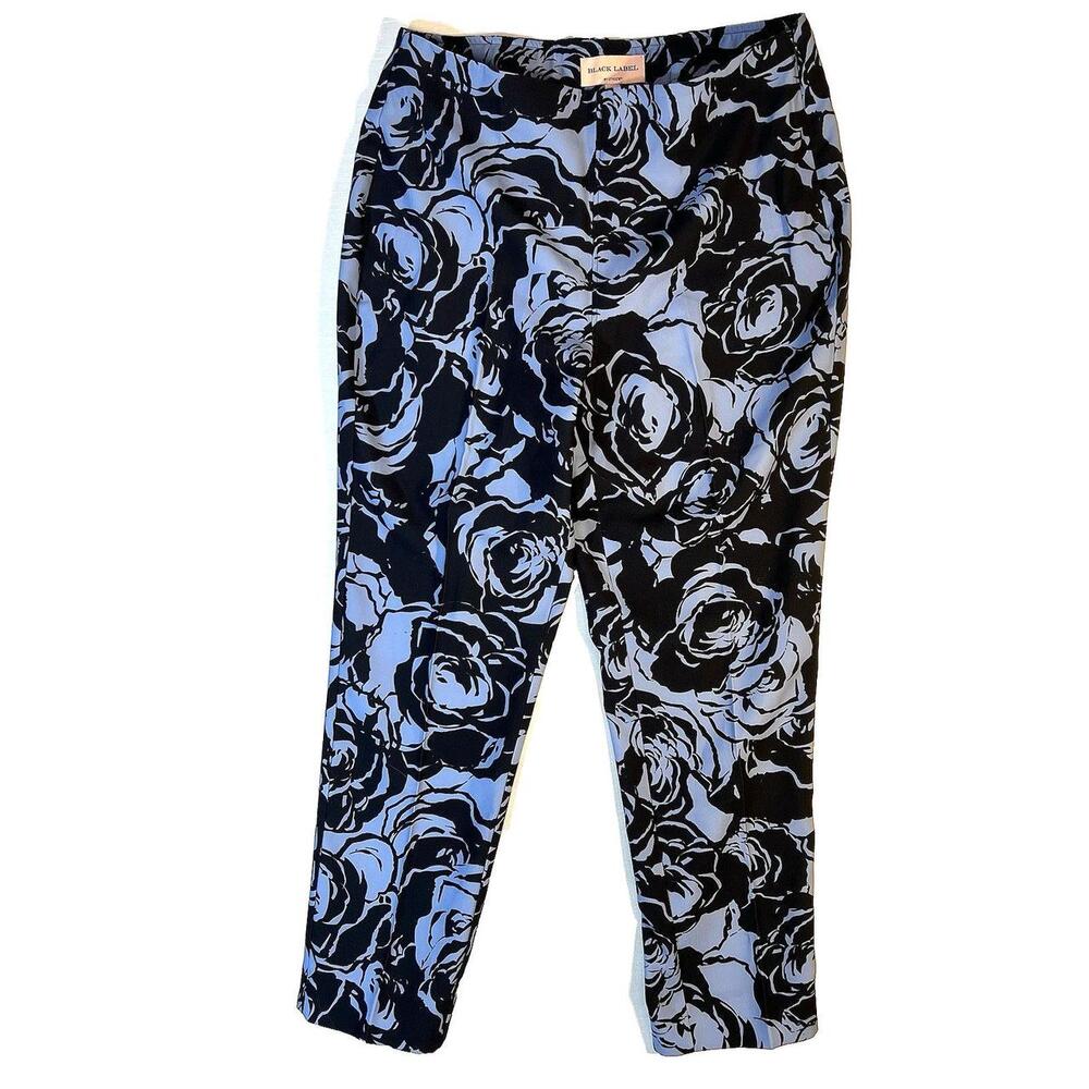 Chico's Pants Women 10 Black Abstract Floral Polyester Spandex